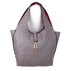 PARFOIS PARIS REVERSIBLE GRAY RED FAUX LEATHER SNAKE PRINT SHOULDER BAG PURSE